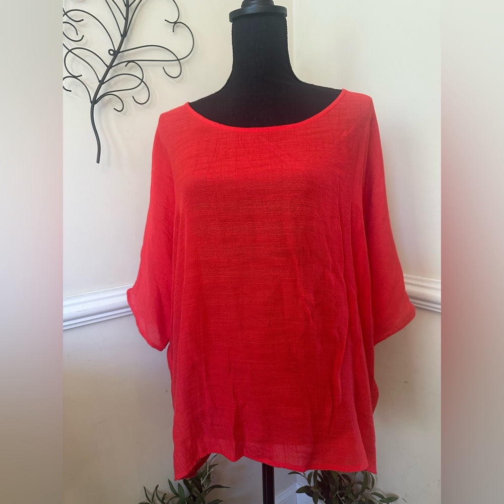 Coco + Carmen Women's Red 3/4 Sleeve Cotton Blend Crew Neck Top Size O/S